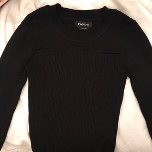 Unworn Bebe knit fitted top with mesh stripe